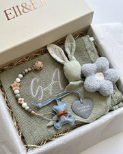 Luxury personalised blanket gift hamper in hunter green and blue - view 4 | Eli&Eli