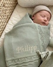 Luxury personalised blanket gift hamper in hunter green and blue - view 5 | Eli&Eli