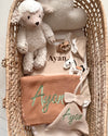 Luxury personalised blanket gift hamper in latte caramel, 6-piece newborn gift set - Eli&Eli Dubai
