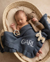 Luxury personalised blanket gift hamper in teal blue, 4-piece newborn gift set - Eli&Eli Dubai
