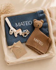 Luxury personalised blanket gift hamper in teal blue - view 2 | Eli&Eli