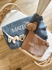 Luxury personalised blanket gift hamper in teal blue - view 3 | Eli&Eli