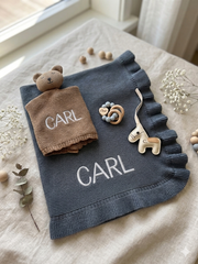 Luxury personalised blanket gift hamper in teal blue - view 4 | Eli&Eli