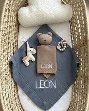 Luxury personalised blanket gift hamper in teal blue - view 7 | Eli&Eli