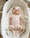 Luxury personalised blush rose knitted baby romper gift set with booties, newborn girl outfit - Eli&Eli Dubai