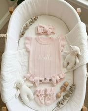 Blush rose knitted baby romper gift set for newborn girls - view 2 | Eli&Eli