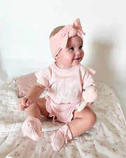 Blush rose knitted baby romper gift set for newborn girls - view 5 | Eli&Eli