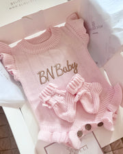 Blush rose knitted baby romper gift set for newborn girls - view 9 | Eli&Eli