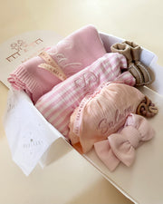 Luxury personalised cotton baby gift hamper in baby blush - view 10 | Eli&Eli