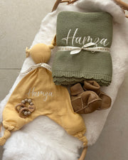 Luxury personalised cotton baby gift hamper in lemon palm - view 7 | Eli&Eli
