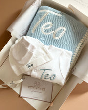 Luxury Baby Knitted Blanket Wool - Baby Blue White - view 12 | Eli&Eli