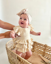 Luxury personalised ruffled muslin gift set in ivory blush - view 10 | Eli&Eli