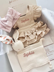 Luxury personalised ruffled muslin gift set in ivory blush - view 16 | Eli&Eli