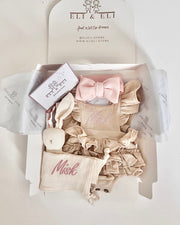 Luxury personalised ruffled muslin gift set in ivory blush - view 17 | Eli&Eli