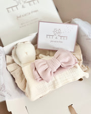 Luxury personalised ruffled muslin gift set in ivory blush - view 6 | Eli&Eli