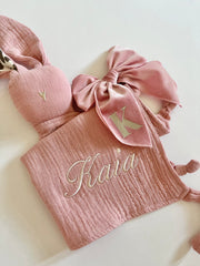 Luxury personalised ruffled terry gift set in blush rose - view 11 | Eli&Eli