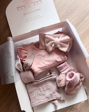 Luxury personalised ruffled terry gift set in blush rose - view 12 | Eli&Eli