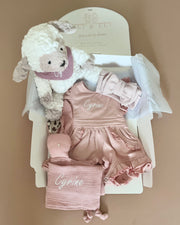 Luxury personalised ruffled terry gift set in blush rose - view 5 | Eli&Eli