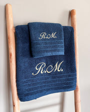 Luxury personalised towel gift set in navy blue and gold - view 3 | Eli&Eli