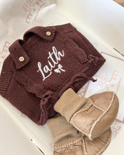 Newborn knitted dungaree chocolate - view 4 | Eli&Eli