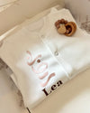 Oriental white cotton baby overall with Ramadan Arabic design in glitter blush and name - Eli&Eli Dubai
