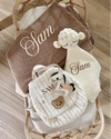 Personalised baby backpack gift set, unisex neutrals with name embroidery, 4 pieces - Eli&Eli Dubai