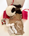 Personalised baby boy Christmas gift set with sand beige terry outfit, sherpa stocking and moon toy - Eli&Eli Dubai
