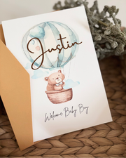 Personalised baby boy hot air balloon greeting card - view 3 | Eli&Eli