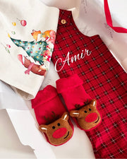 Personalised baby boy red tartan romper Christmas gift set - view 2 | Eli&Eli