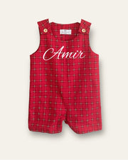 Personalised baby boy red tartan romper Christmas gift set - view 4 | Eli&Eli