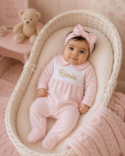 Personalised blush pink cotton baby overall set - view 5 | Eli&Eli