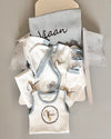 Personalised baby gift set de luxe in blue with name-embroidered swaddle blanket - Eli&Eli Dubai