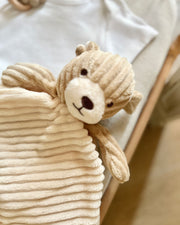 Personalised neutral baby gift set with knitted comforter - view 5 | Eli&Eli