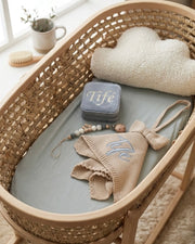 Personalised baby boy knitted comforter and pacifier holder set - view 2 | Eli&Eli