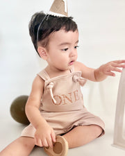 Birthday romper in taupe ecru - view 5 | Eli&Eli