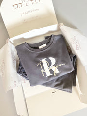 Personalised boys terry lounge set in sandstone grey - view 2 | Eli&Eli