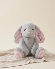 Personalised bunny best friend toy in pink stripes - view 2 | Eli&Eli