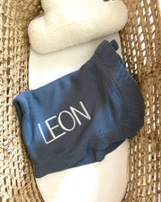 Cotton knitted baby blanket teal blue - view 3 | Eli&Eli