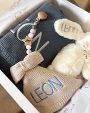Cotton knitted baby blanket teal blue - view 6 | Eli&Eli