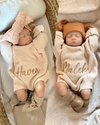 Personalised cozy knitted baby romper in sand ivory - Eli&Eli Dubai