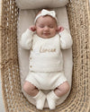 Personalised cozy knitted baby set in coco white, 2 pieces - Eli&Eli Dubai