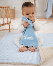 Personalised bunny comforter blanket in baby blue - view 2 | Eli&Eli