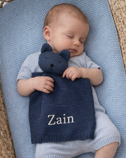 Personalised cuddle toy comforter blanket in deep blue - view 4 | Eli&Eli