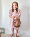 Personalised double ruffle muslin dress in dusty pink gold for girls - Eli&Eli Dubai