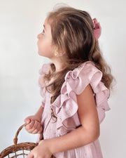 Double ruffle muslin dress in dusty pink gold - view 4 | Eli&Eli