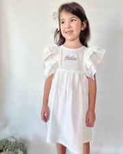 Double ruffle muslin dress in white silver - view 3 | Eli&Eli