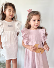 Double ruffle muslin dress in white silver - view 6 | Eli&Eli