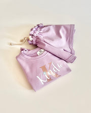 Personalised girls terry ruffle set in lavender - view 14 | Eli&Eli