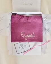 Hooded muslin poncho in dark pink gold dots - view 3 | Eli&Eli