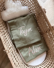 Hooded muslin poncho in forest green - view 2 | Eli&Eli